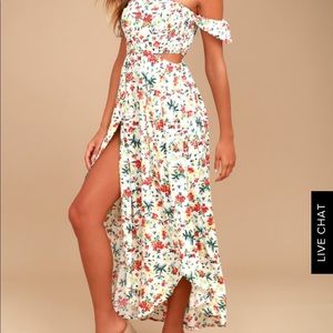 Cream floral off the shoulder midi dress- Lulu’s